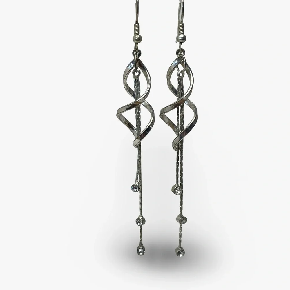 Sterling Silver Crystal Accent Spiral Dangle Earrings